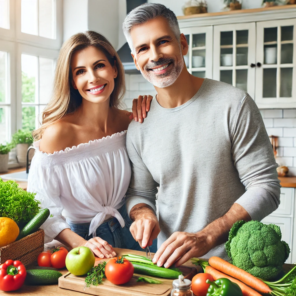 Healthy couple cooking